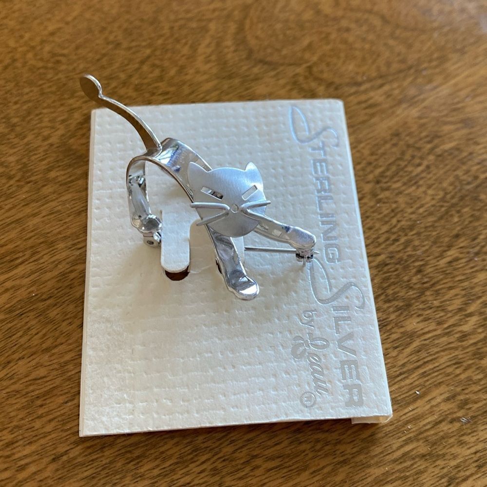 NEW Beau sterling silver cat pin